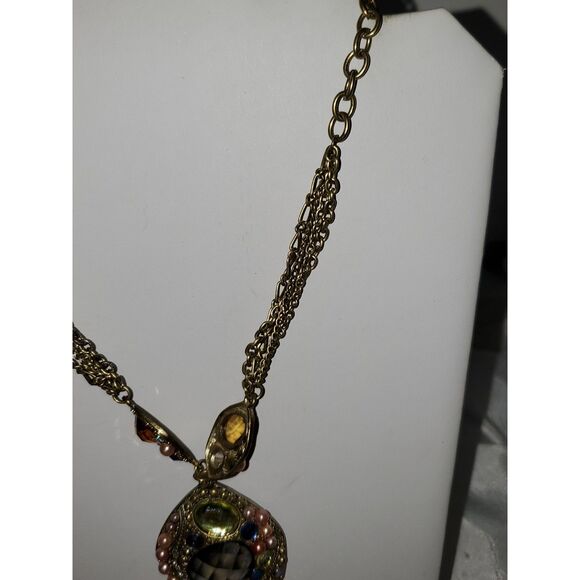 A Victorian Inspired Necklace Rhinestone Brassy Chunky Granny Core Whimsical - Picture 6 of 11